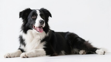Fototapeta premium Black and White Border Collie Lying Down with Tongue Out