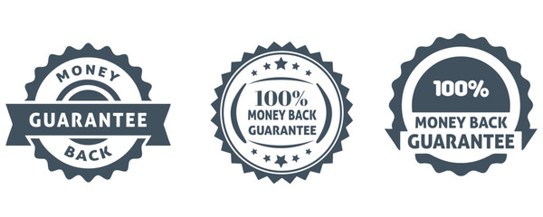 Collection of three vintage style guarantee and money back badges