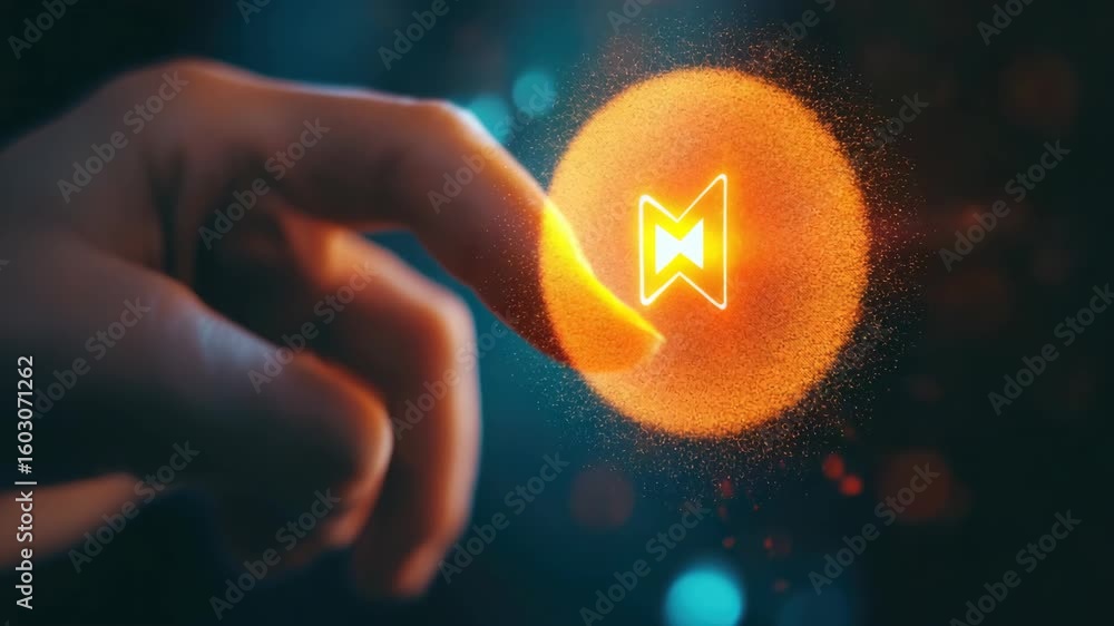 Poster a close-up image of a human finger pressing a glowing digital element, symbolizing user interaction 