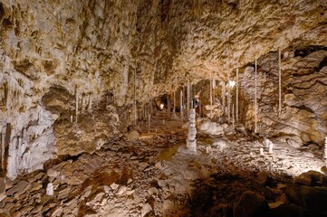 Interior View of Kateřinská Cave in Moravian Karst – Limestone Formations and Stalactites