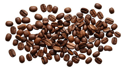 Obraz premium Roasted coffee beans isolated on transparent white background, clipping path 