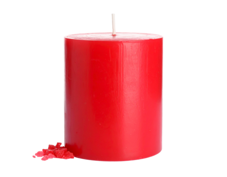 A festive red birthday candle with a lit flame, ready for celebration, isolated on a white background. - Powered by Adobe
