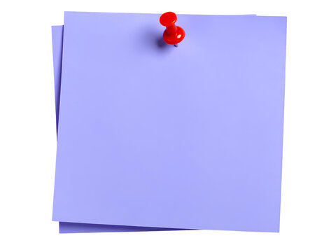 Purple sticky post-it note with red pushpin isolated on transparent background. - Powered by Adobe