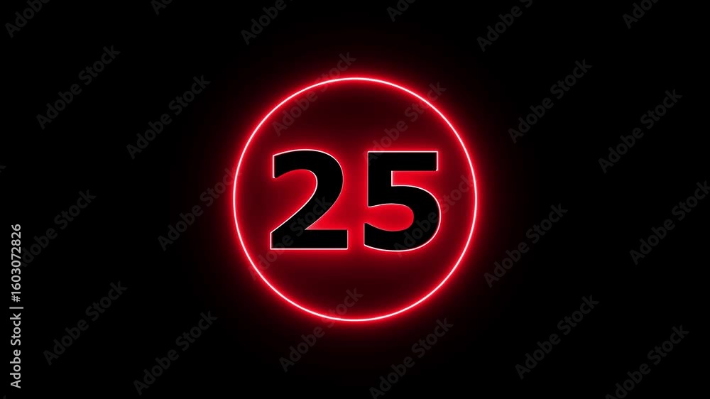 Poster neon line red color number icon animation with 25 number