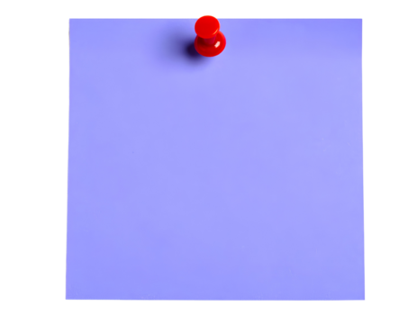 Purple sticky post-it note with red pushpin isolated on transparent background. - Powered by Adobe