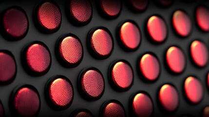 Close up of many red buttons with a black background