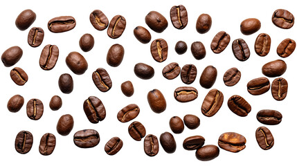 Roasted coffee beans isolated on transparent white background, clipping path 