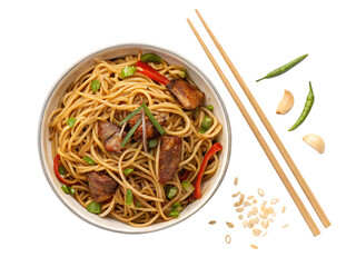 chinese food chow mein isolated on white background PNG, AI GENERATED