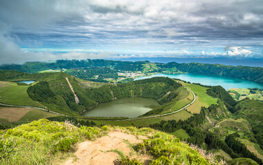 View of the Caldeira of Sete Cidades (Caldera of the seven towns), Sao Miguel island, Azores, Portugal