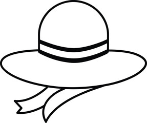 straw hat with ribbon line art