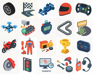Isometric Racing Championship Element Collection Illustration Style