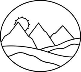 sunset behind mountains   line art 