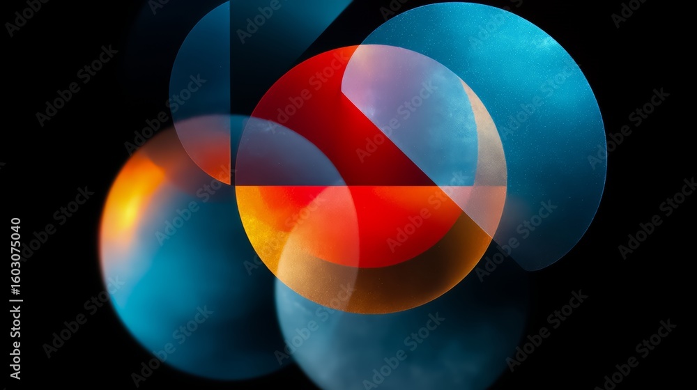 Poster series of colorful circles and squares that are overlapping and interlocking