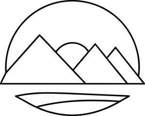 sunset behind mountains line art