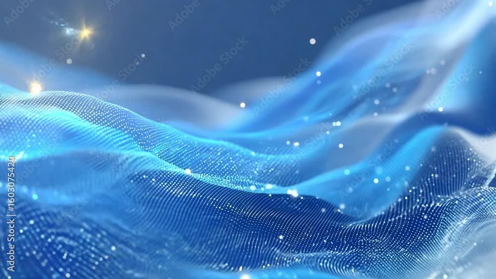 Poster abstract azure waves: a mesmerizing 3d rendering showcases flowing, luminous blue waves, adorned wit