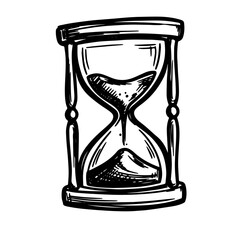 Hourglass in hand-drawn sketch style, isolated on transparent or white background. Vector illustration.