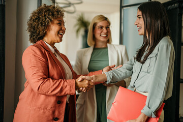 Businesswomen shaking hands during a meeting in the office