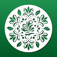 Laser cut mandala coaster, wall art, pendant, floral pattern in oriental style. Engraving, cutting, carving.for home decor, wall art panel, diy craft. Vector illustration isolated