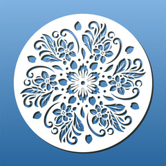 Lase cut mandala coaster, CNC cutting template. Oriental floral pattern in asian style. Decorative ornament for home decor, table coaster, wall art. Vector isolated element