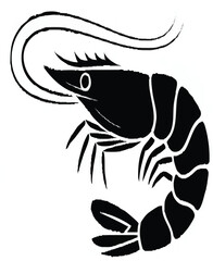 shrimp or prawn icon in black silhouette seafood vector on white background




