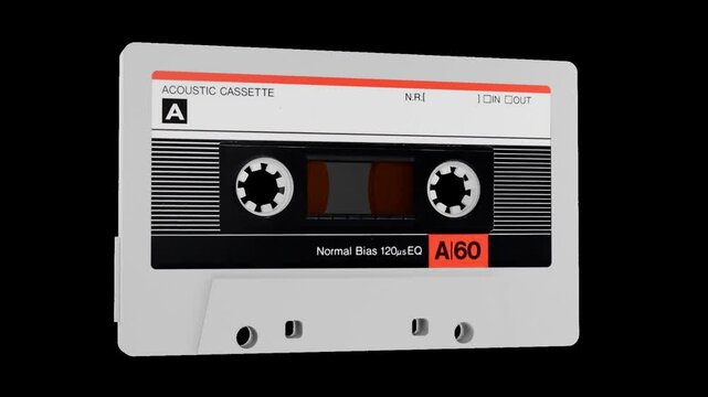 musicassetta anni '80, su sfondo trasparente, rendering 3d video