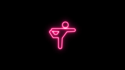 Glowing neon line gymnast icon on the black background.