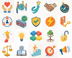 Flat Design Business and Management Element Icon Illustration Set