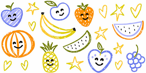 Kids doodle design, Naive baby nature sticker, colorful pencil illustration.