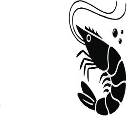 shrimp or prawn icon in black silhouette seafood vector on white background




