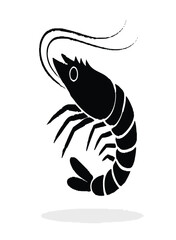 shrimp or prawn icon in black silhouette seafood vector on white background




