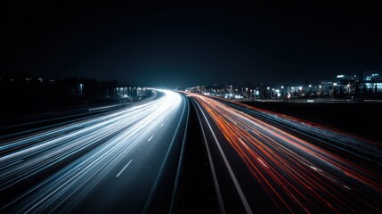 Night highway with light trails