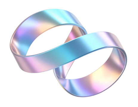 Abstract twisted ribbon helix with pearlescent finish, isolated on a transparent background