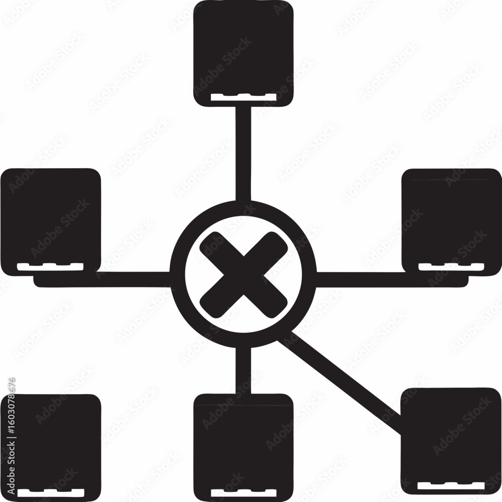 Poster a vector illustration of a computer network icon set featuring laptops, mobile phones, and a web com