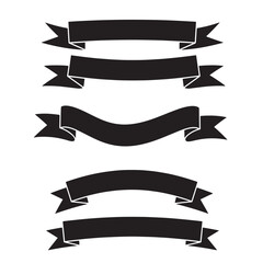 A collection of simple decorative vintage art ribbon banners with various shapes and designs in solid black color on a clean white background.