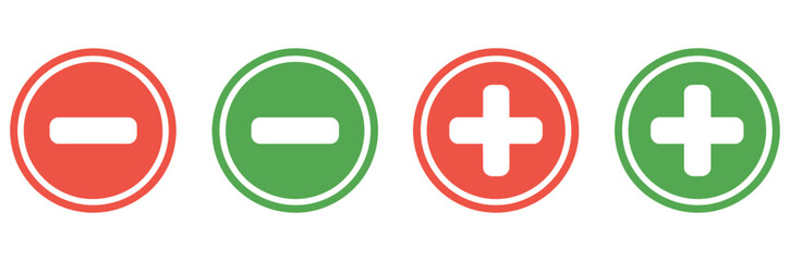 Obraz premium Plus and minus vector icons set.Icons plus and minus, green, red. Vector illustration.