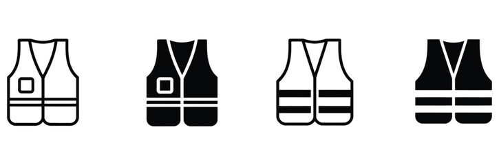 Diverse safety vests icons showcasing essential protective gear for various industries and work environments, symbolizing security and preparedness.