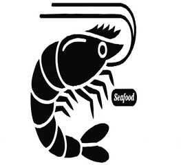 shrimp or prawn icon in black silhouette seafood vector on white background




