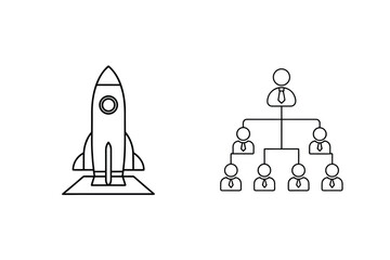 Rocket ship and organizational chart spaceship launch
