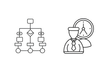Flowchart and business person with clock process diagram