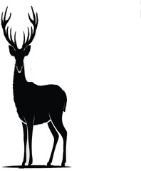 Elegant Black Deer Silhouette Illustration on White Background Featuring a Majestic Buck with Antlers Ideal for Wildlife Nature and Design Projects Vector Art




