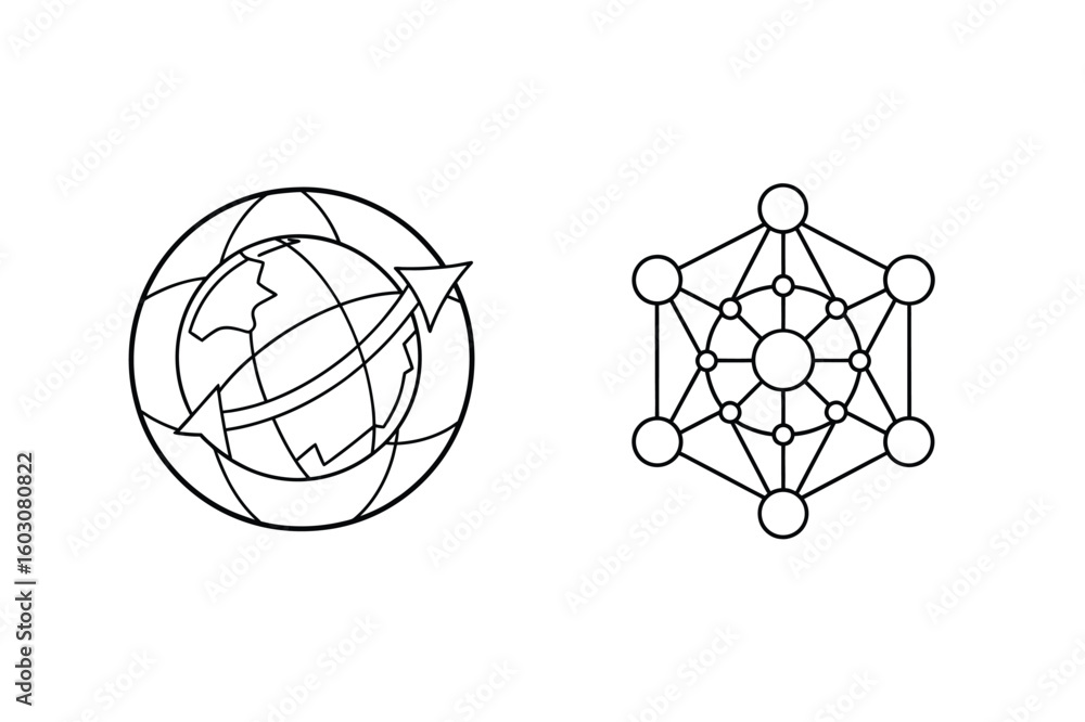 Poster globe network and geometric pattern arrows