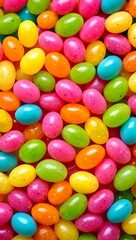 Vibrant assortment of colorful jelly beans filling the frame in a close up view