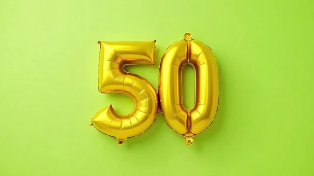 Golden 50th Birthday Balloons on Light Green – Birthday Celebration Visual