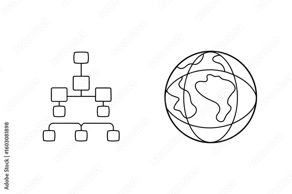 Poster organization chart and globe icons hierarchy structure