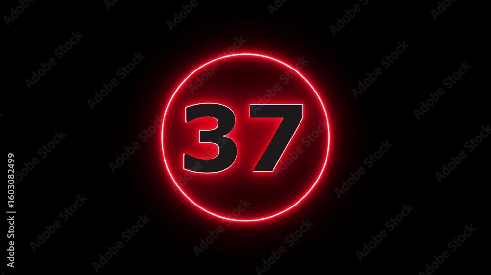 Poster red color neon number display animation neon style animation abstract glowing neon number 37. educat