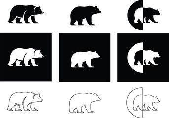 Bold vector bear icons in multiple styles, great for nature brands, forest logos, and outdoor identity.

