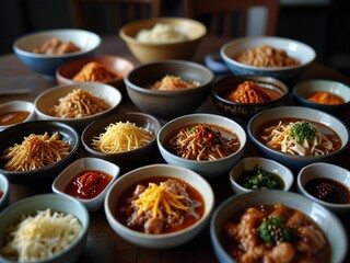 A diverse spread of delicious korean food dishes