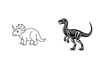 Triceratops and Velociraptor Dinosaur Illustrations