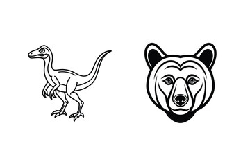 Dinosaur and bear head emblems raptor animal