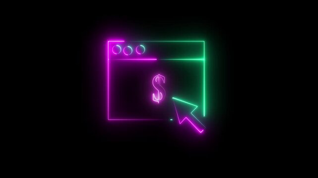 Neon web interface icons - globbing browser window design theme with cursor and controls, perfect animation video for digital navigation and web development projects.